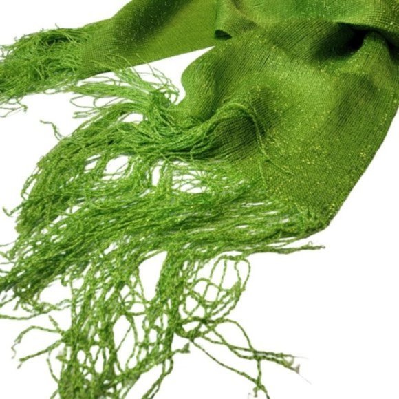 Lime Green Glitter Embellish Long Rectangular Scarf Tassel Shawl - Picture 7 of 13